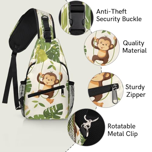 Monkeys Sling Bags for Women Men, Waterproof Crossbody Sling Backpack Travel Outdoor Sports Chest Bag - color: Pink