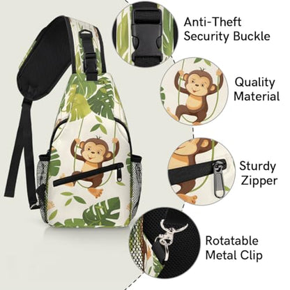 Monkeys Sling Bags for Women Men, Waterproof Crossbody Sling Backpack Travel Outdoor Sports Chest Bag - color: Pink
