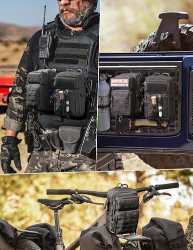 2 Pack Molle Accessories Tactical EDC Pouch, Small Tool Bag, Utility Phone Holder IFAK for Duty Belt, Backpack, Vest (Includes 2 US Flag Patch) - color: Black