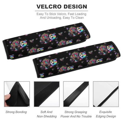 2 Pack Colorful Splatter Panda Holding Heart Black Seat Belt Shoulder Pad Breathable Shoulder Harness Cover for Child, All Vehicles, Neck and Shoulder Support - color: Pattern 743