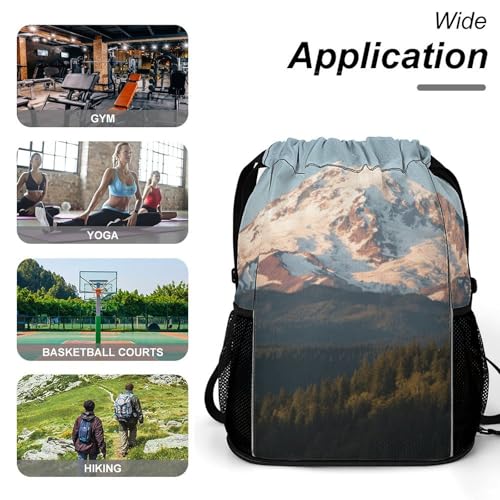 Small Gym Bag Mount Rainier Printed Drawstring Gym Bag for Men Lightweight Waterproof Drawstring Backpack for Women with Shoe Compartment for Travel Tourism Work And Fitness