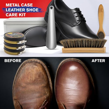 Stone and Clark Leather Shoe Shine Kit - 13 PCS Shoe Polish Kit for Complete Leather Boot Care, Compact & Travel Friendly - style: Metal Box