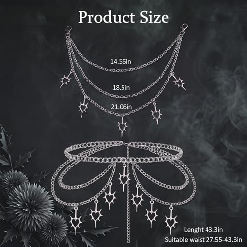 2 Pcs Thorn Heart Waist Chain Belt, Punk Gothic Belt Chains with Pant Chain for Women Girl