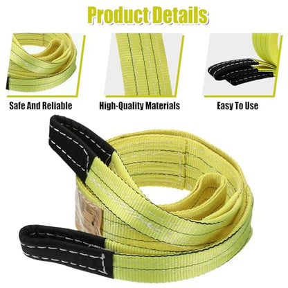 4 Pcs Lifting Sling Straps, 6 Ft x 2 Inch Heavy Duty Lift Sling Straps Nylon Tree Saver Recovery Strap Web Nylon Flat Towing Web Slings Winch Strap with Wear Guard End for Trailer Hoist Truck
