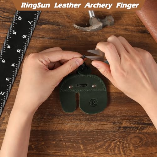 Ringsun Leather Archery Finger Tabs,Handmade Archery Finger Guard for Shooting Practice Gear, Recurve Bow Fingers Tab - color: Green