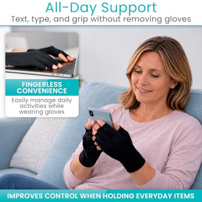 Vive Copper Infused Fingerless Arthritis Compression Gloves (Pair) - Relief | For Men, Women, Rheumatoid, Swelling, Carpal Tunnel, Tendonitis, Edema, Hand & Finger Pain - Comfortable Non-Slip (X Small) - size: X Small