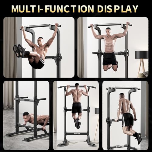 DONIUZ Power Tower Pull Up Bar and Dip Station, Multi-Function Home Gym, Strength Training Fitness Equipment, Height Adjustable - color: White