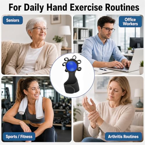 Grip Strength Trainer & Finger Therapy Exercise Ball for Contracture Stroke Recovery & Arthritis, Strap With Adjustable Finger Size, Fits Left or Right, 1 Pack