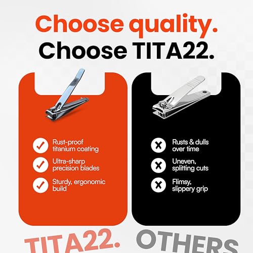 TITA22™ Nail Clipper with Titanium Coating, Ultra Sharp, Sturdy, Rust-Proof, Long-Lasting, Fingernails & Toenails Clipper Cutter with Nail File, Suitable for Men & Women, (1 Piece)