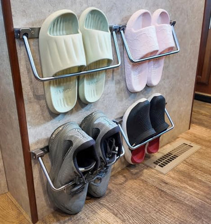 Foldable RV Shoe Rack Aluminum Wall Mounted Shoe Storage Solution | Orgainze Shoes Off Floor Reduce Clutter in Tight Camper Van, Slim Space Saver for Bedside/ Closet/ Trailer Entryway, 4 Pack