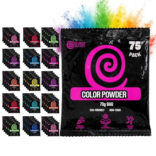 Chameleon Colors 70g Color Powder Packs for Color Run & War, Holi Festival Events, Fun Accessories for Summer Games, 10 Vibrant Rainbow Colors, Individual-Sized Bags, Non-Toxic, 75 Pack - size: 75 Pack