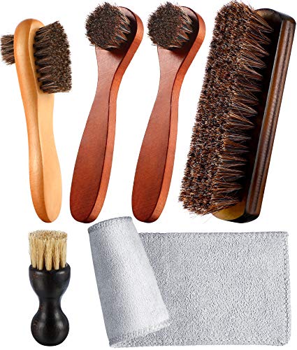 Youngjoy 6 Pieces Horsehair Shine Shoes Brush Kit Polish Dauber Applicators (B) - style: Style B