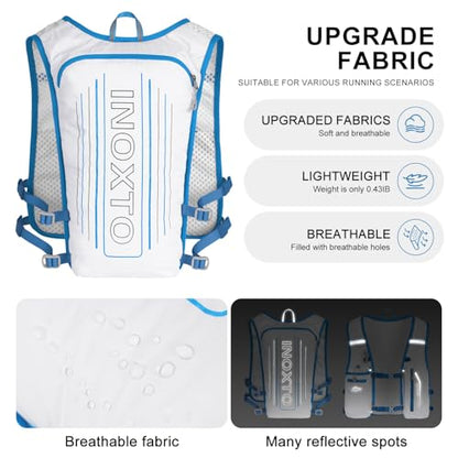 INOXTO Running Hydration Vest Backpack,Lightweight Insulated Pack with 1.5L Water Bladder Bag Daypack for Trail Hiking Running Cycling Race Marathon for Women Men - color: White Blue