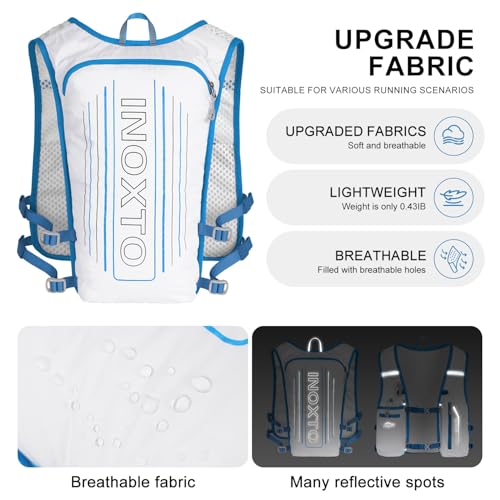 INOXTO Running Hydration Vest Backpack,Lightweight Insulated Pack with 1.5L Water Bladder Bag Daypack for Trail Hiking Running Cycling Race Marathon for Women Men - color: White Blue