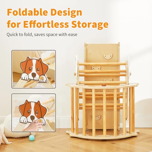 7-in-1 Collapsible Climbing Triangle Climbing Set for Toddlers, Wooden Indoor Jungle Gym Playground with Arch, Ramp & Ladder, Space-Saving, Toddler Climbing Toys, Natural Wood Color - color: Wooden Frame