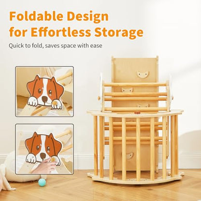 7-in-1 Collapsible Climbing Triangle Climbing Set for Toddlers, Wooden Indoor Jungle Gym Playground with Arch, Ramp & Ladder, Space-Saving, Toddler Climbing Toys, Natural Wood Color - color: Wooden Frame