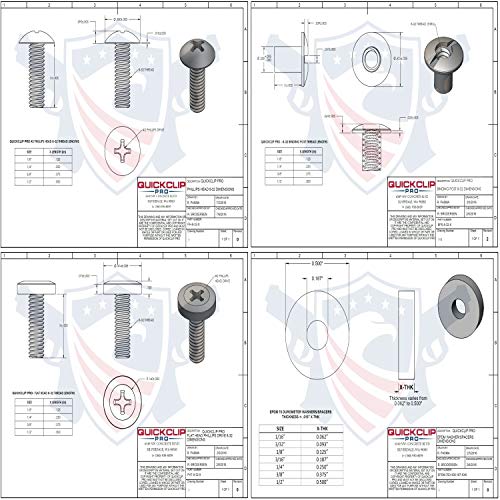 Black Chicago Screw - Thru Hole Binding Post Kit 1/8, 1/4, 3/8, 1/2 Inch Machine Screw Fasteners + Rubber Washers, QuickClipPro Kydex Leather Holster Sheath - size: 1/4" Flat Head - 25 Pack DBL-Washer