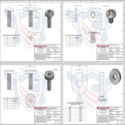 Black Chicago Screw - Thru Hole Binding Post Kit 1/8, 1/4, 3/8, 1/2 Inch Machine Screw Fasteners + Rubber Washers, QuickClipPro Kydex Leather Holster Sheath - size: 1/4" - 25 Pack DBL-Washer