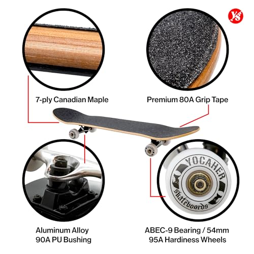 Yocaher Poker Series Pro Complete Skateboard 7.75” x 31” – Double Kick Concave Deck, ABEC-9 Bearings, 54mm Wheels, Aluminum Alloy Trucks, BlackWidow Grip Tape – Trick Skateboard for Beginners & Teens - color: Ace of Spades Black