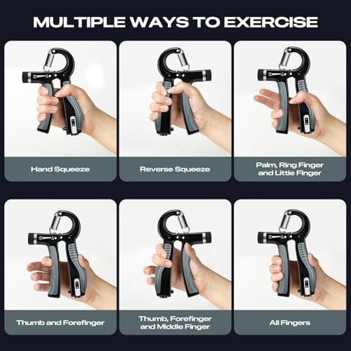 JTHEW Grip Strength Trainer - Adjustable Resistance 11-132lbs/5-60kg Hand Gripper & Forearm Strengthener Device with Smart Counter for Sports & Rehab - color: Blue