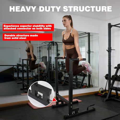 Dip Station, Adjustable Height 6-Level Multi-Function Pull Up Bar Stand | Heavy Duty Steel Dip Bars for Home Gym, Tricep Dips L-Sit Push Up Calisthenics Workout Equipment, Supports 500 LBS