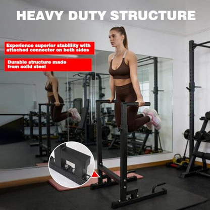 Dip Station, Adjustable Height 6-Level Multi-Function Pull Up Bar Stand | Heavy Duty Steel Dip Bars for Home Gym, Tricep Dips L-Sit Push Up Calisthenics Workout Equipment, Supports 500 LBS