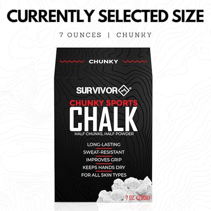 SURVIVOR Gym Chalk - Climbing Chalk, Lifting Chalk, Gymnastics Chalk - Pure Magnesium Carbonate Hand Chalk Powder, Weightlifting Chalk Gym - Rock Climbing Chalk for Weights - color: Chunky, 7 OZ