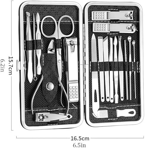 19-Pcs Professional Nail Kit & Manicure Set, Complete Nail Cutter Set with Travel Case, Includes Cuticle Trimmer & Nail Design Tools for Men & Women Fingernail Grooming(Gold)