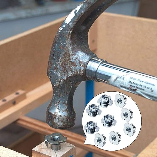 5/16"-18 T-Nut (50 Packs), Zinc Plated Carbon Steel T-Nut | 7/16" Barrel Length, 4 Pronged Tee Blind Nuts, Threaded Inserts for Wood, Rock Climbing Holds, Cabinetry, Furniture - size: 5/16"-18