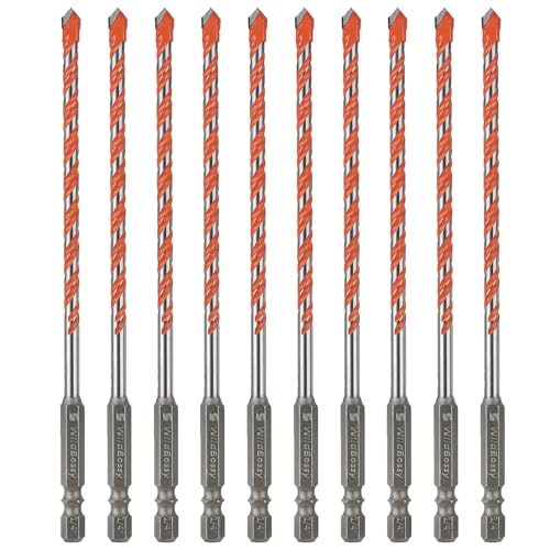 Concrete Drill Bits, 1/4" Hex Shank Masonry Bits, 10PCS | carbide masonry drill bits for concrete, brick, tile, glass, cement and plastic with hex shanks - size: 1/4 in