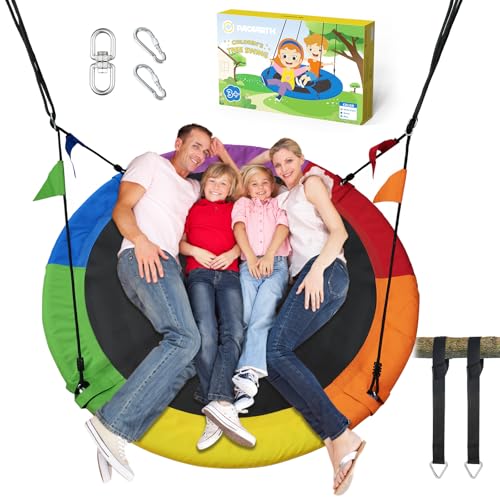 60” Tree Swing for Kids & Adults Outdoor Saucer Swing 60-Inch Diameter 900D Oxford Fabric Splash and UV Resistant Heavy Duty 900LBS Weight Capacity with Tree Straps and 360° Swivel - color: Rainbowcolor, size: 60 IN