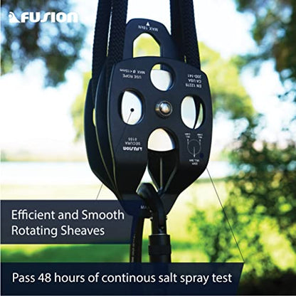 Fusion Climb Lightweight and Durable Aero Space Aluminum Alloy Double Pulley Swing Plate 32kN for Progress Capture System Rigging Hauling Rescue Arborist Tree Climbing - color: Black