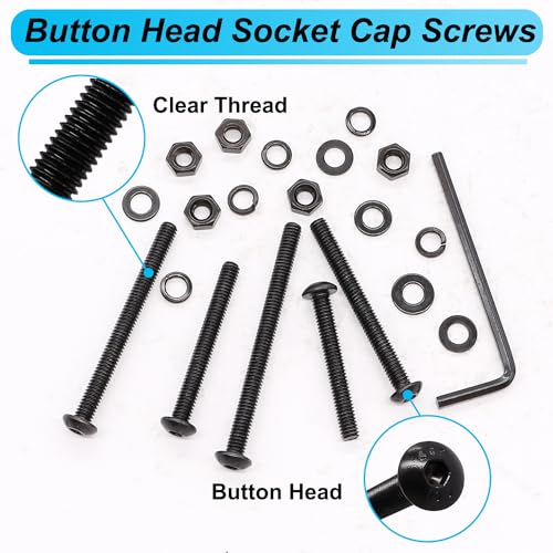 220PCS Black M4 Button Head Hex Socket Cap Screws, M4 x 30/35/40/45/50mm Metric Screws Bolts Nuts Washers Assortment Kit, 10.9 Grade Alloy Steel - size: M4 x 30/35/40/45/50mm, style: Button Head