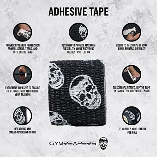 Gymreapers Hook Grip Weightlifting Tape (3 Pack) Premium Adhesive Thumb Skull Tape for Finger Protection, Powerlifting, Exercise & Cross Training - Athletic Sweat Proof Tape - color: Black