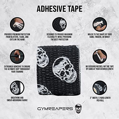 Gymreapers Hook Grip Weightlifting Tape (3 Pack) Premium Adhesive Thumb Skull Tape for Finger Protection, Powerlifting, Exercise & Cross Training - Athletic Sweat Proof Tape - color: Black