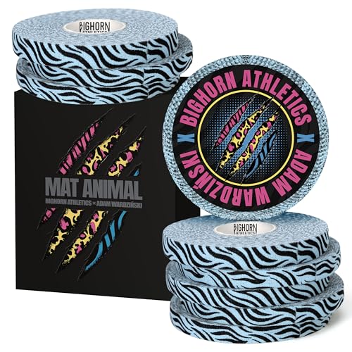Bighorn Athletics Blue Tiger Print Finger Tape | 9 Rolls 0.3-in x 45-Ft | Athletic Tape for Fingers and Toes | Zinc Oxide Adhesive No Sticky Residue | for Jiu Jitsu & Sports | Mat Animal Collection - color: Blue Tiger, size: 0.3-Inch