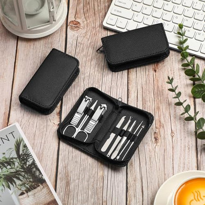 Coume 24 Sets Mini Manicure Set Bulk for Women Men Gifts for Coworkers Nail Grooming Kit 8 in 1 Nail Clippers Kit Luxurious Travel Case Stainless Steel Nails Clipper Set(Black) - color: Black