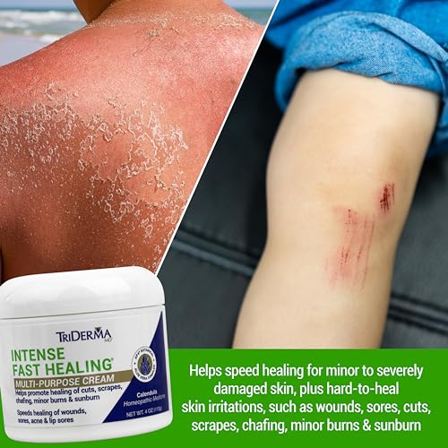 TriDerma Intense Fast Healing Cream, Decreases Healing Time for Minor Irritations, Rashes, Wounds, Cuts, Scrapes, Value Pack of 2 - 4 Ounce Jars - size: 4 Ounce (Pack of 2)