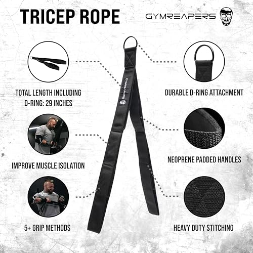 Gymreapers Tricep Rope Cable Attachment - Multi-Workout Tricep Pull Down Cable Attachment - Perfect Gym Cable attachments (3 Lengths Built in One) - color: Gray, size: Tricep Rope - 27"