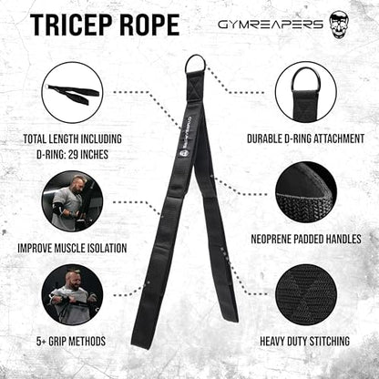 Gymreapers Tricep Rope Cable Attachment - Multi-Workout Tricep Pull Down Cable Attachment - Perfect Gym Cable attachments (3 Lengths Built in One) - color: Gray, size: Tricep Rope - 27"