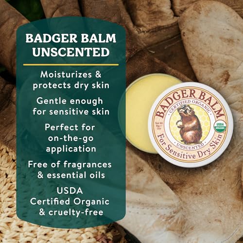 Badger Balm Unscented, 100% Organic Olive Oil & Beeswax, Fragrance Free Hand Cream, Long Lasting Sensitive Skin Moisturizer, 2 oz Tin - size: 2 Ounce (Pack of 1)