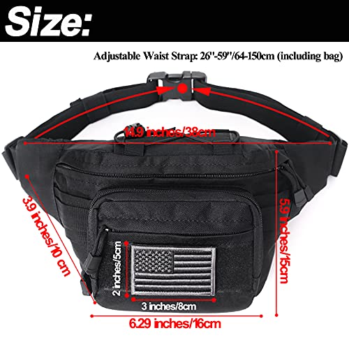 Tactical Fanny Pack, Military Waist Bag Hip Belt Bumbag Utility Bags for Outdoor Hiking Climbing Fishing with U.S Patch (Black+Tan) - color: 2 Pack Black+Tan