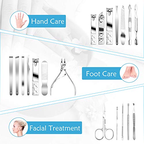 Teamkio Manicure Pedicure Set Nail Clippers Travel Hygiene Kit Stainless Steel Nail Cutter Care Set Scissor Tweezer Knife Ear Pick Utility Tools Grooming Kits with Leather Case 18 in 1 pcs (Black) - color: Black
