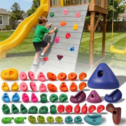50 PCS Rock Climbing Holds for Kids,Rock Climbing Wall Grips Climbing Rocks Wall Kit for Indoor and Outdoor Playground Play Set with Hardware - color: 50pcs-multicolor