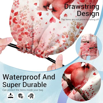 Red Grip Bag for Gymnast Bird Love Drawstring Packing Bag Small Holiday - color: Red Bird Leaf