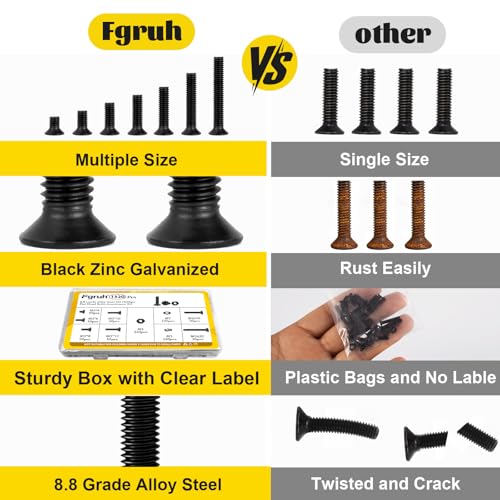 1320pcs M3 Countersunk Screws Assortment Kit, M3x4/6/8/10/12/16/20 mm Phillips Flat Head Bolts and Nut Assorted Set, Machine Screws Grade 8.8 Alloy Steel Black Zinc Plated - size: M3 1320pcs