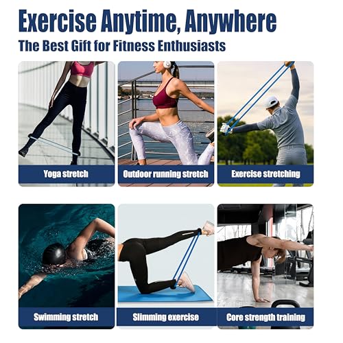 [2 Pack] Resistance Bands for Fitness with Soft Handles, Skin-Friendly Natural Latex Elastic Loop,10-12 Pound Tension, Long and Short Stretch, Fitness Exercise and Workout for Men and Women