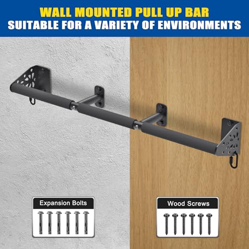Kipika Wall Mounted Pull Up Bar - Heavy Duty 500 LB Capacity Doorway Chin Up Bar for Home Gym, Sturdy Steel Construction with Resistance Band Hooks | Hanging Exercise Bar for Full Body Workout