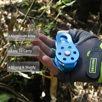 NewDoar Fixed Plate Micro Pulley,28KN CE Certified General Purpose Small Aluminum Rope Pulleys for Climbing/Aloft Work/Rappelling/Rescue Etc - color: Pack of 2(28KN Pulley Blue