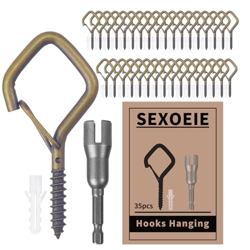 35PCS Eye Screw Hooks for Hanging Heavy Duty with Safety Buckle.Metal Ceiling Hooks for Hanging Plants,Cup,Wind Chime,Bird Feeders,String Lights at Indoor&Outdoor,2.36 Inches Bronze - color: Bronze, size: 35Pcs